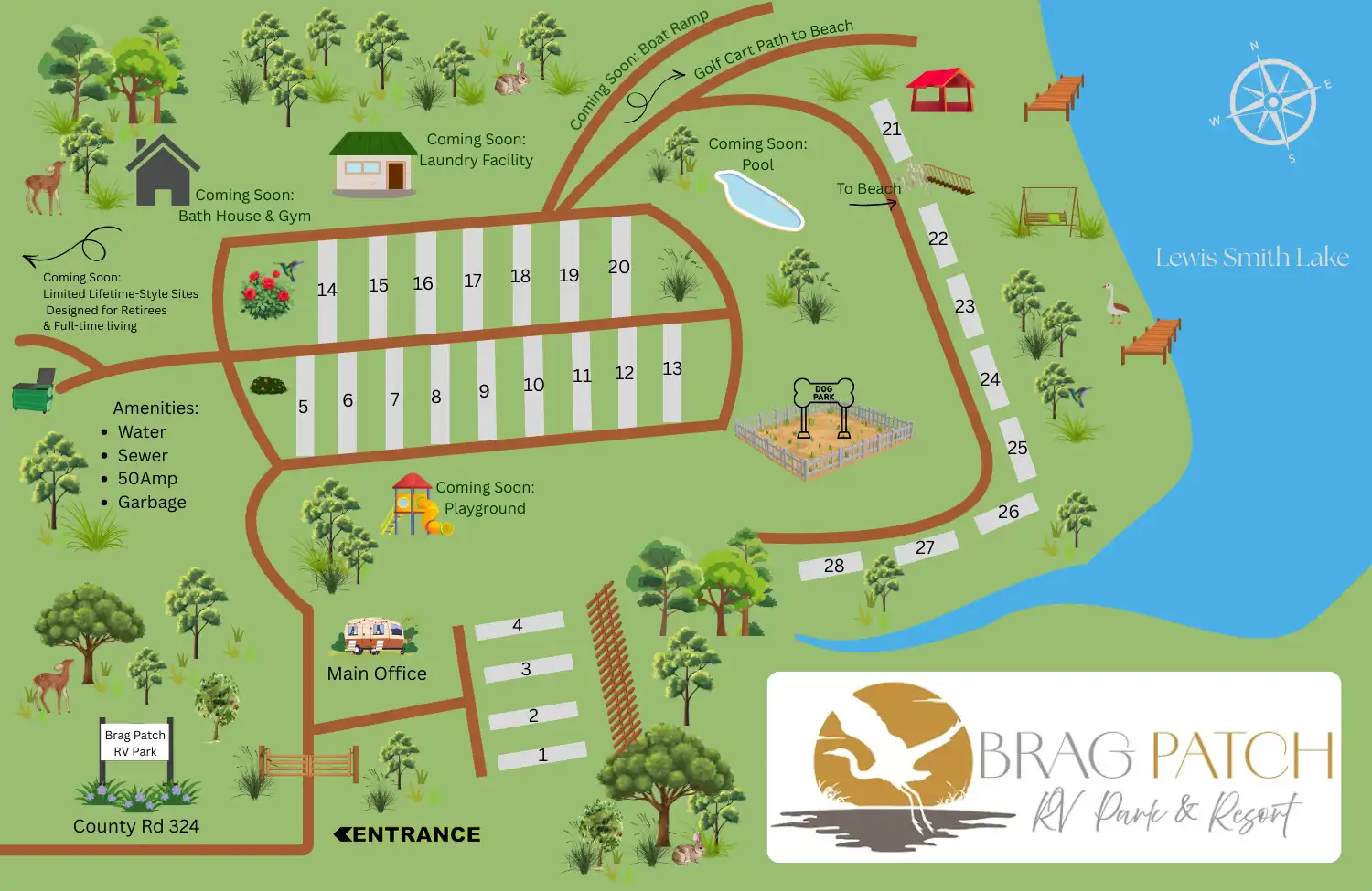 Map of Brag Patch RV Park on Smith Lake in Cullman, Alabama - a long-term RV campground in Alabama